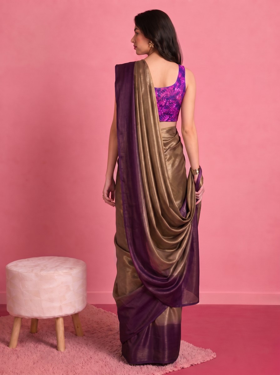 Purple Abstract Satin Ready To Wear Saree — alternate view