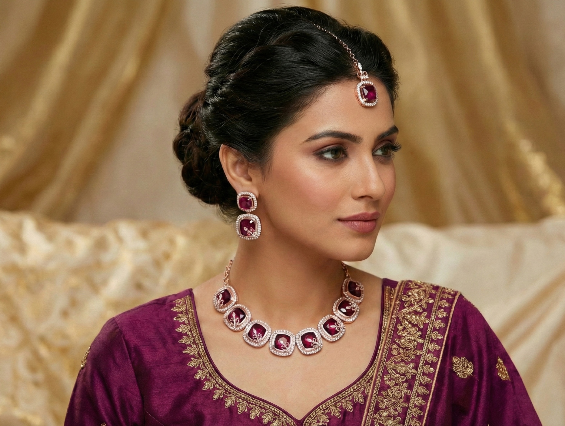 Purple Alloy Choker Necklace Set