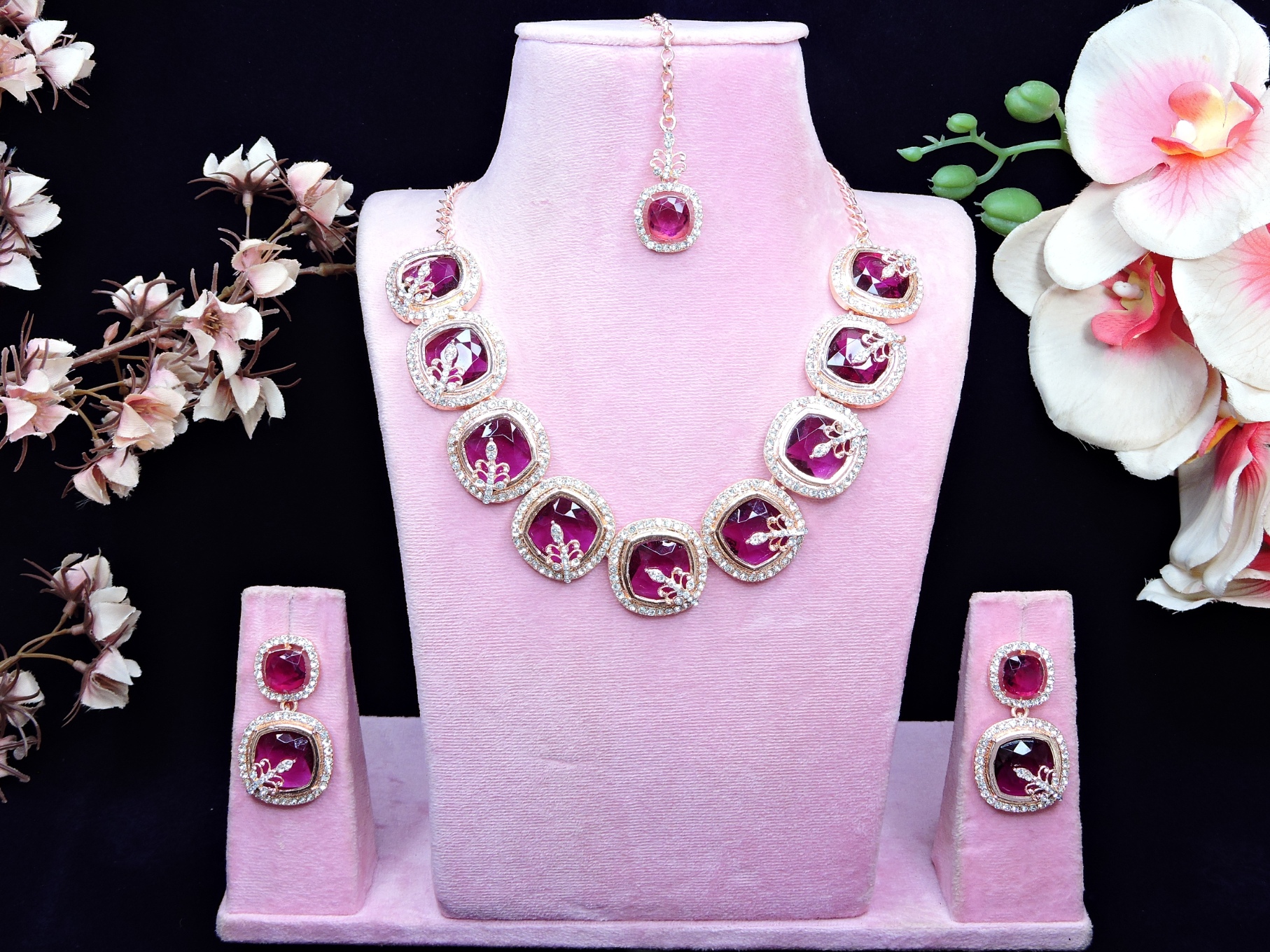 Purple Alloy Choker Necklace Set — alternate view