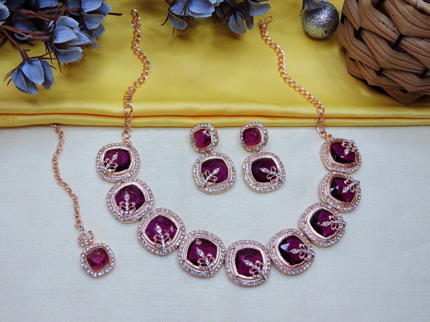 Purple Alloy Choker Necklace Set