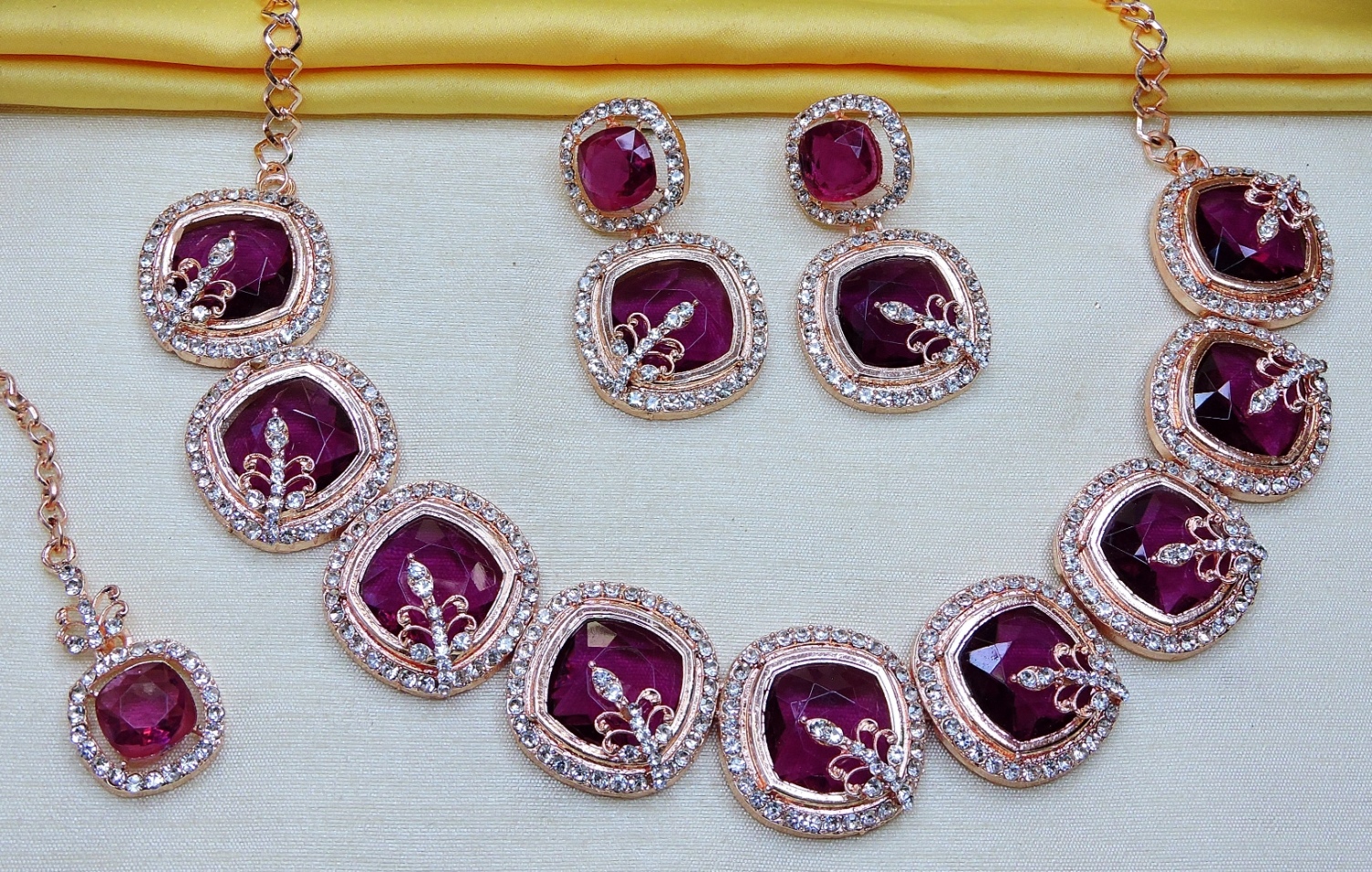 Purple Alloy Choker Necklace Set