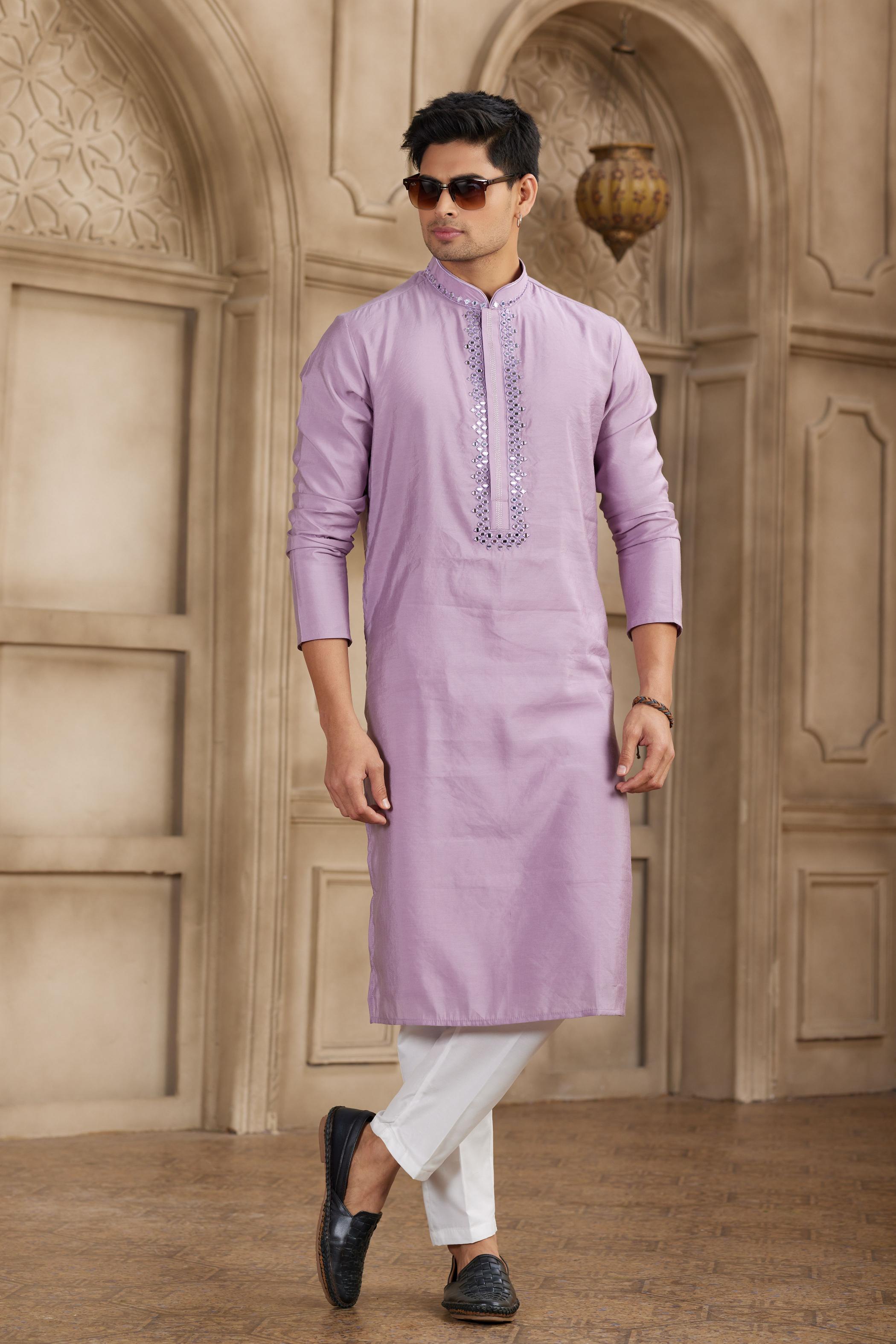 Purple Art Silk Kurta Payjama