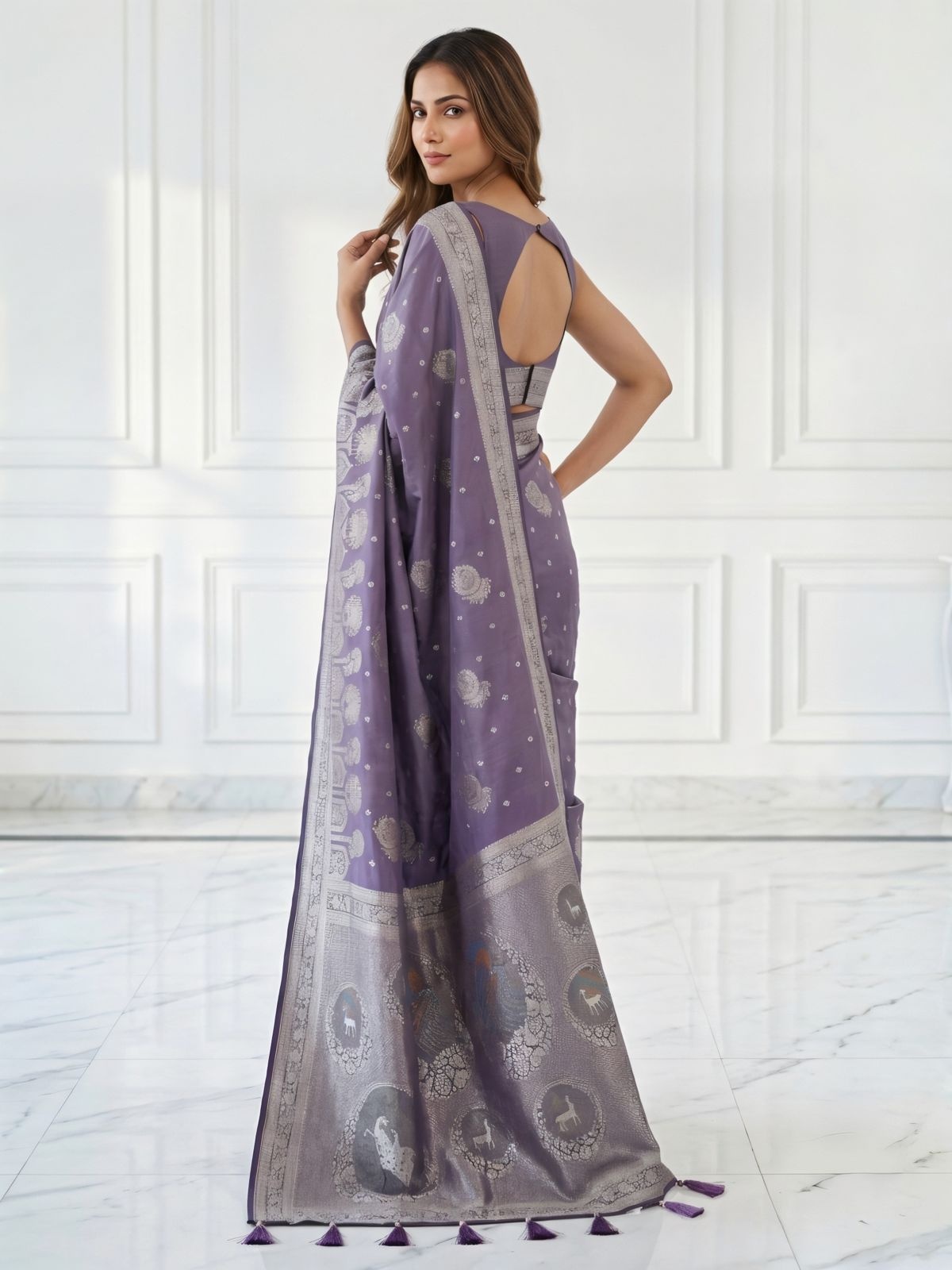 Purple Banarasi Woven Silk Saree — alternate view