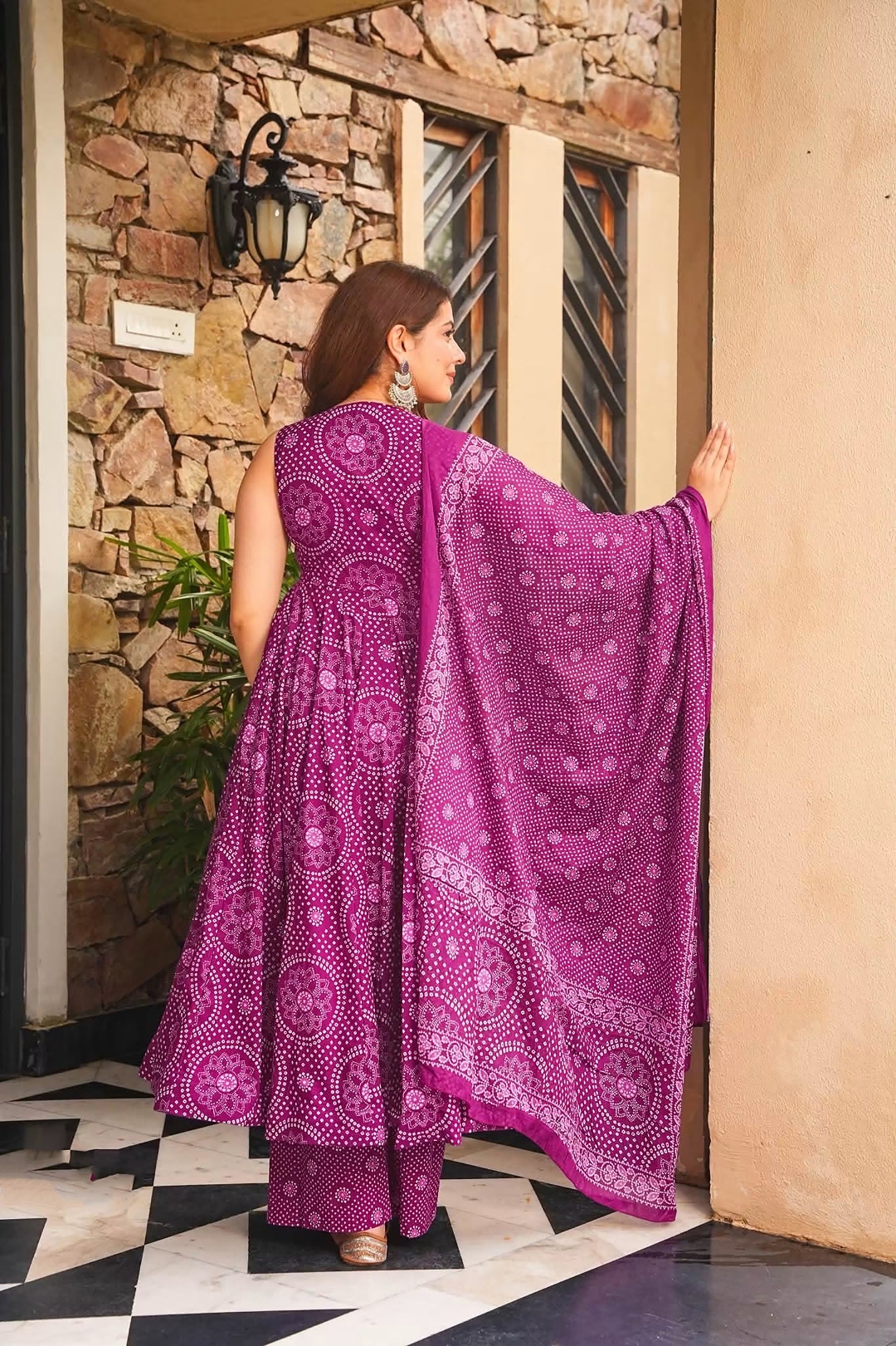 Purple Bandhani Digital Print Cambric Cotton Anarkali Suit — alternate view