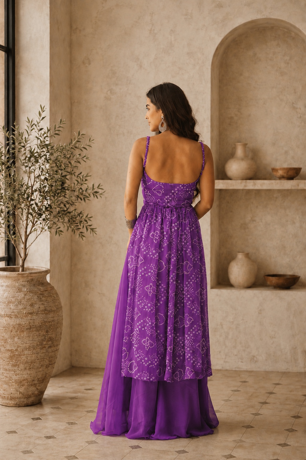Purple Bandhani Printed Faux Georgette Co-Ord Set — alternate view