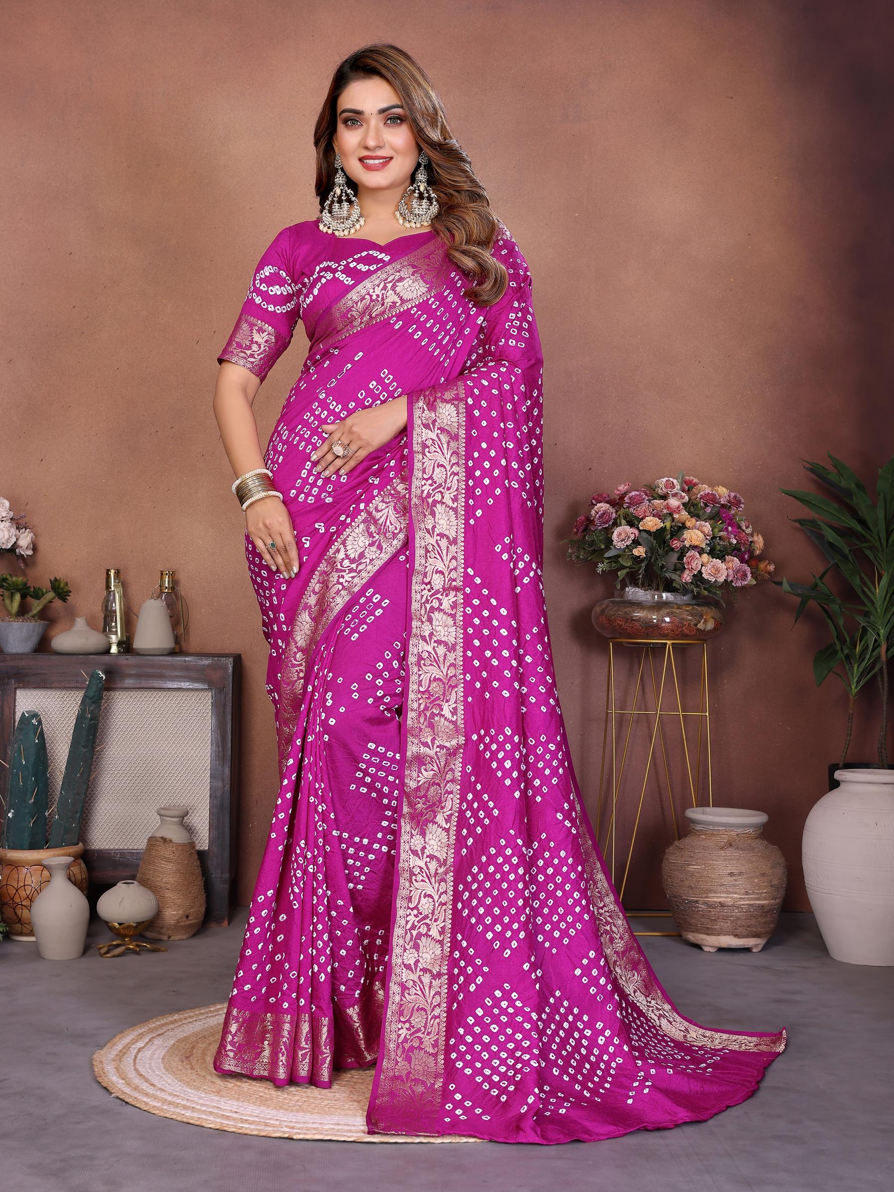 Purple Bandhej Woven Dola Silk Saree