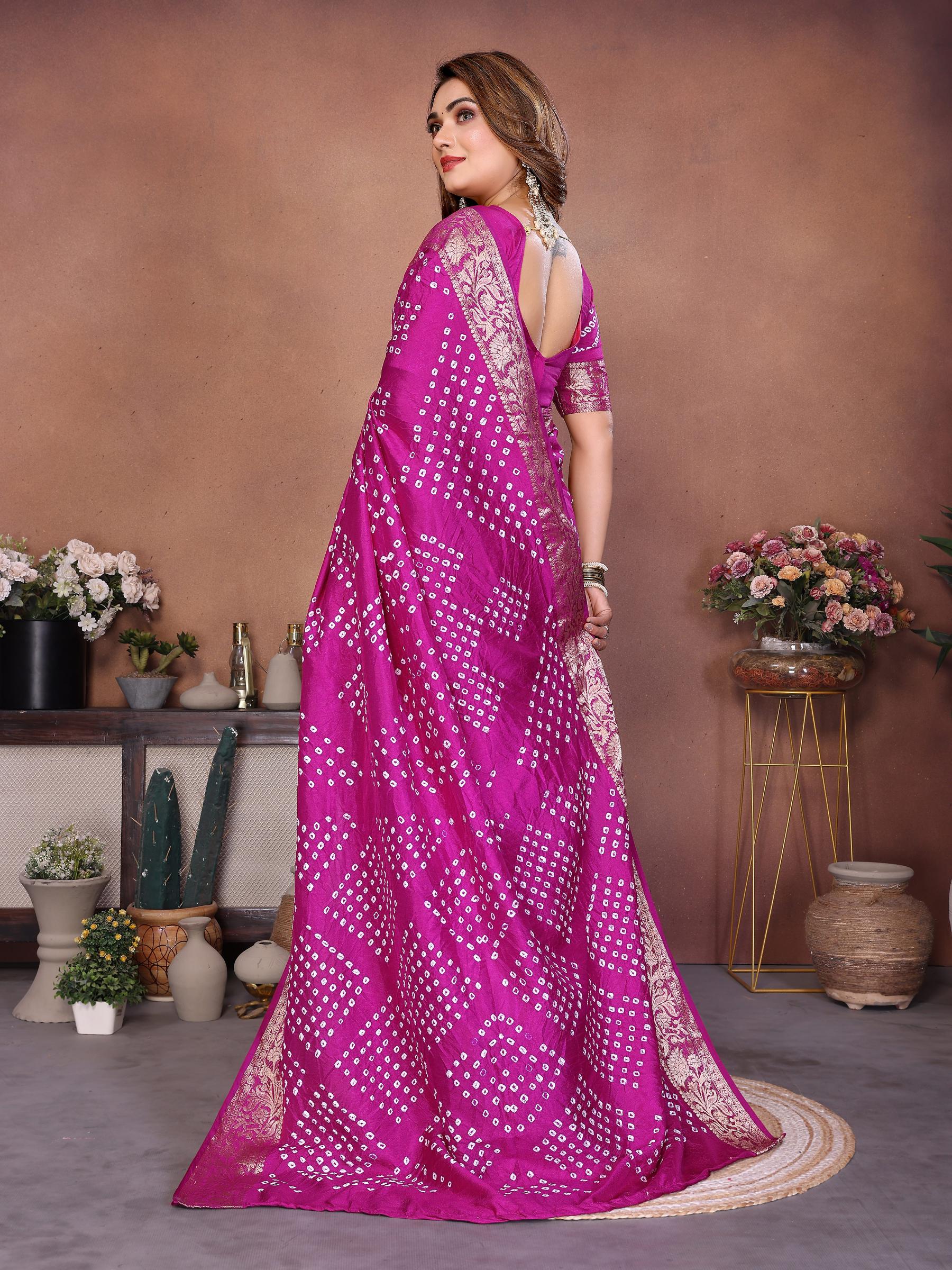 Purple Bandhej Woven Dola Silk Saree — alternate view