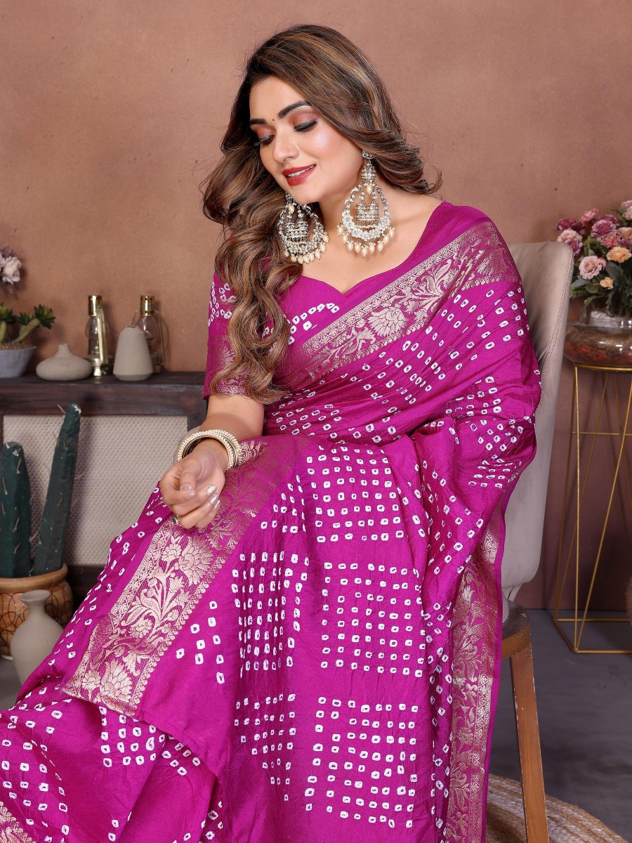 Purple Bandhej Woven Dola Silk Saree
