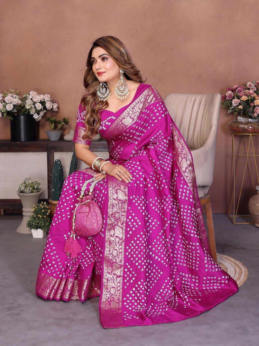Purple Bandhej Woven Dola Silk Saree
