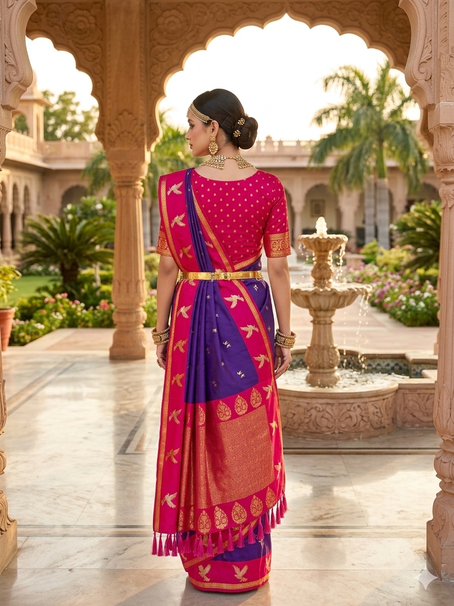 Purple Bird Woven Soft Silk Saree — alternate view