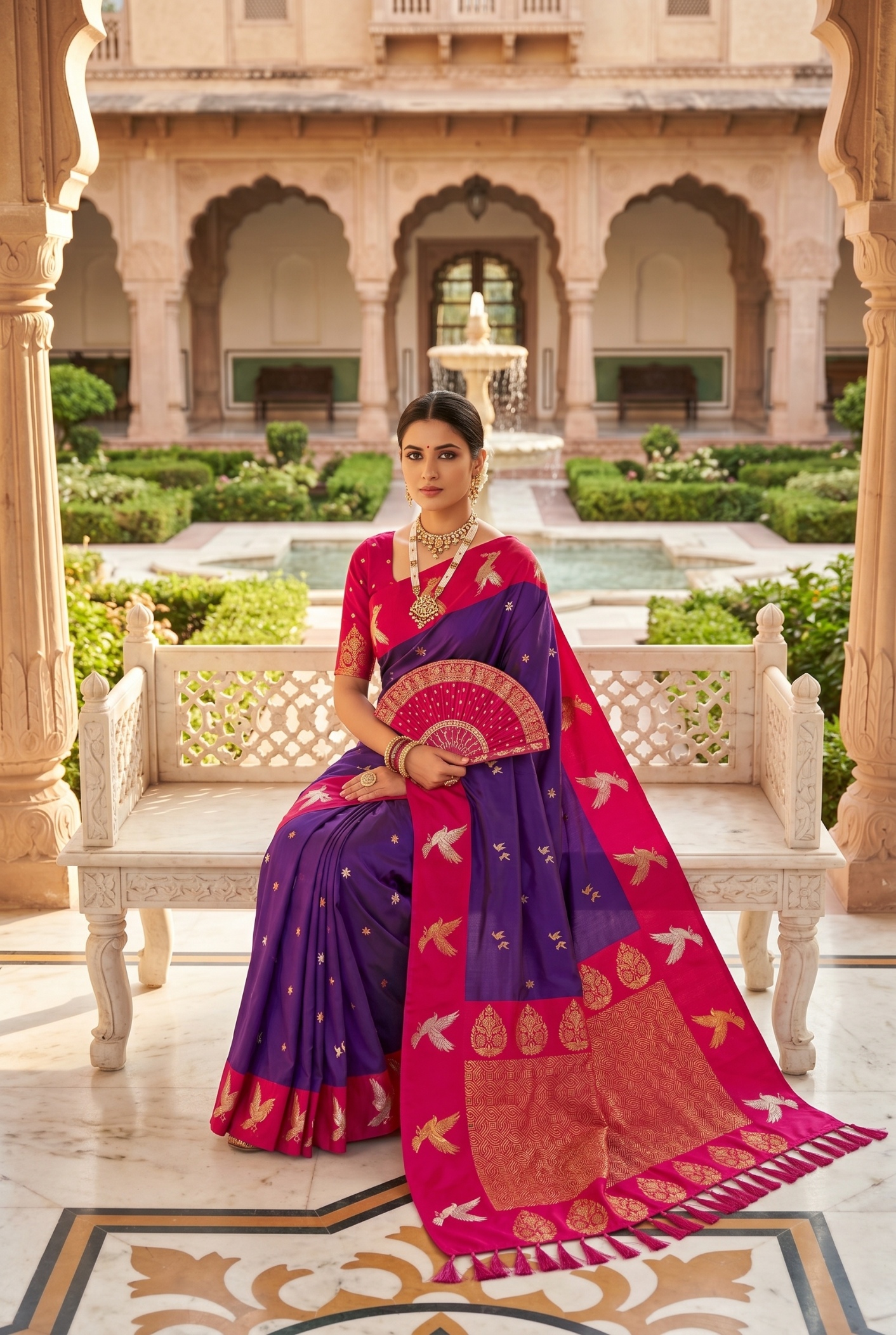 Purple Bird Woven Soft Silk Saree