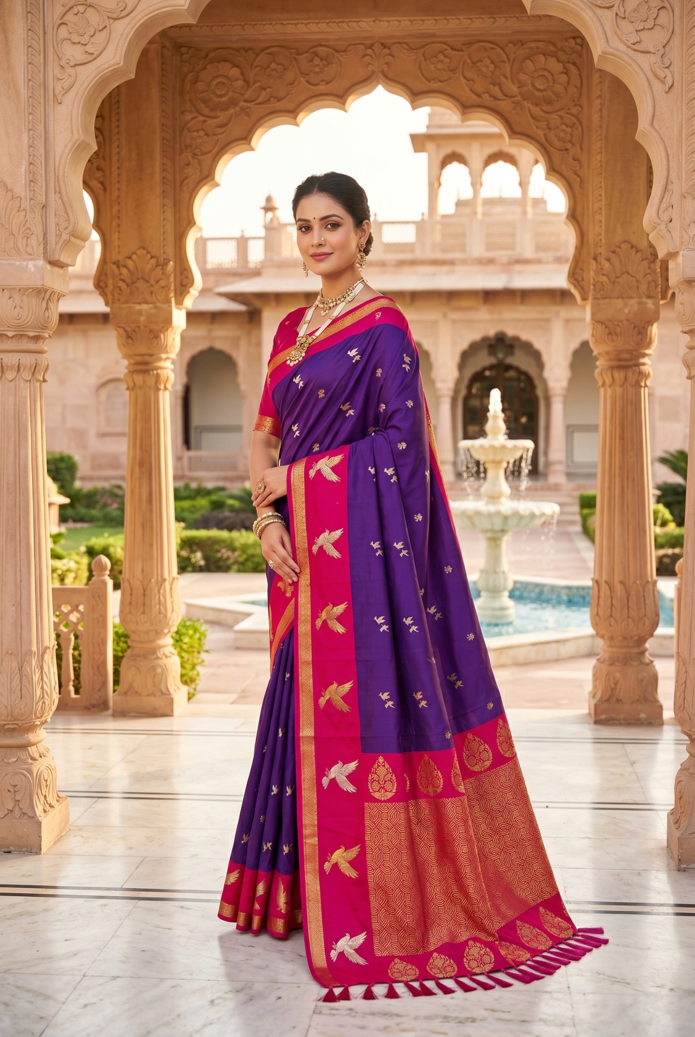 Purple Bird Woven Soft Silk Saree