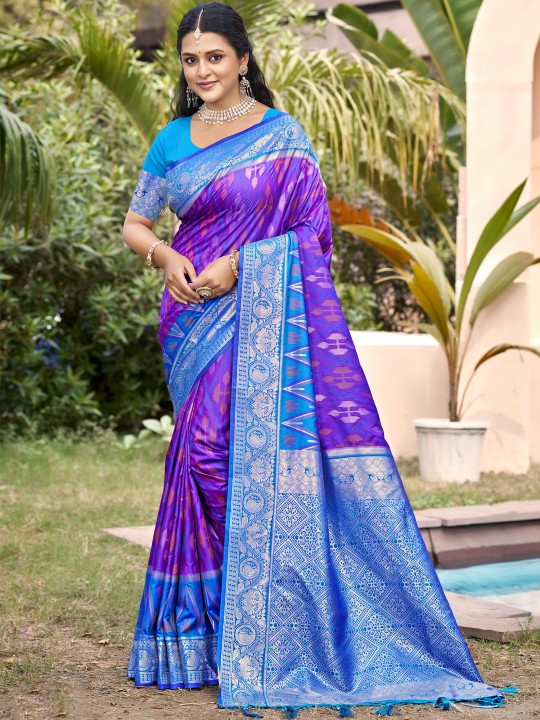 Purple Blue Pochampalli Silk Saree
