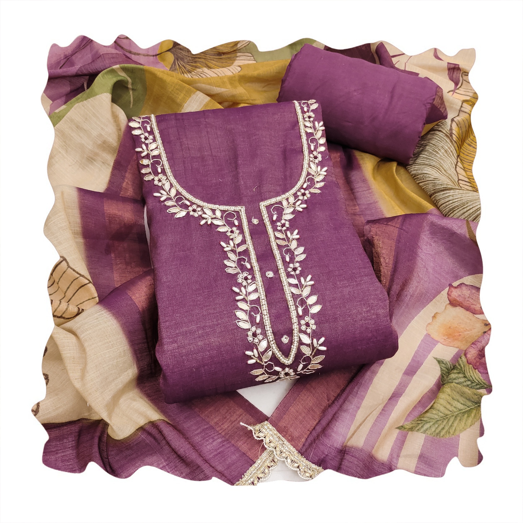 Purple Botanical Cotton Linen Palazzo Suit — alternate view