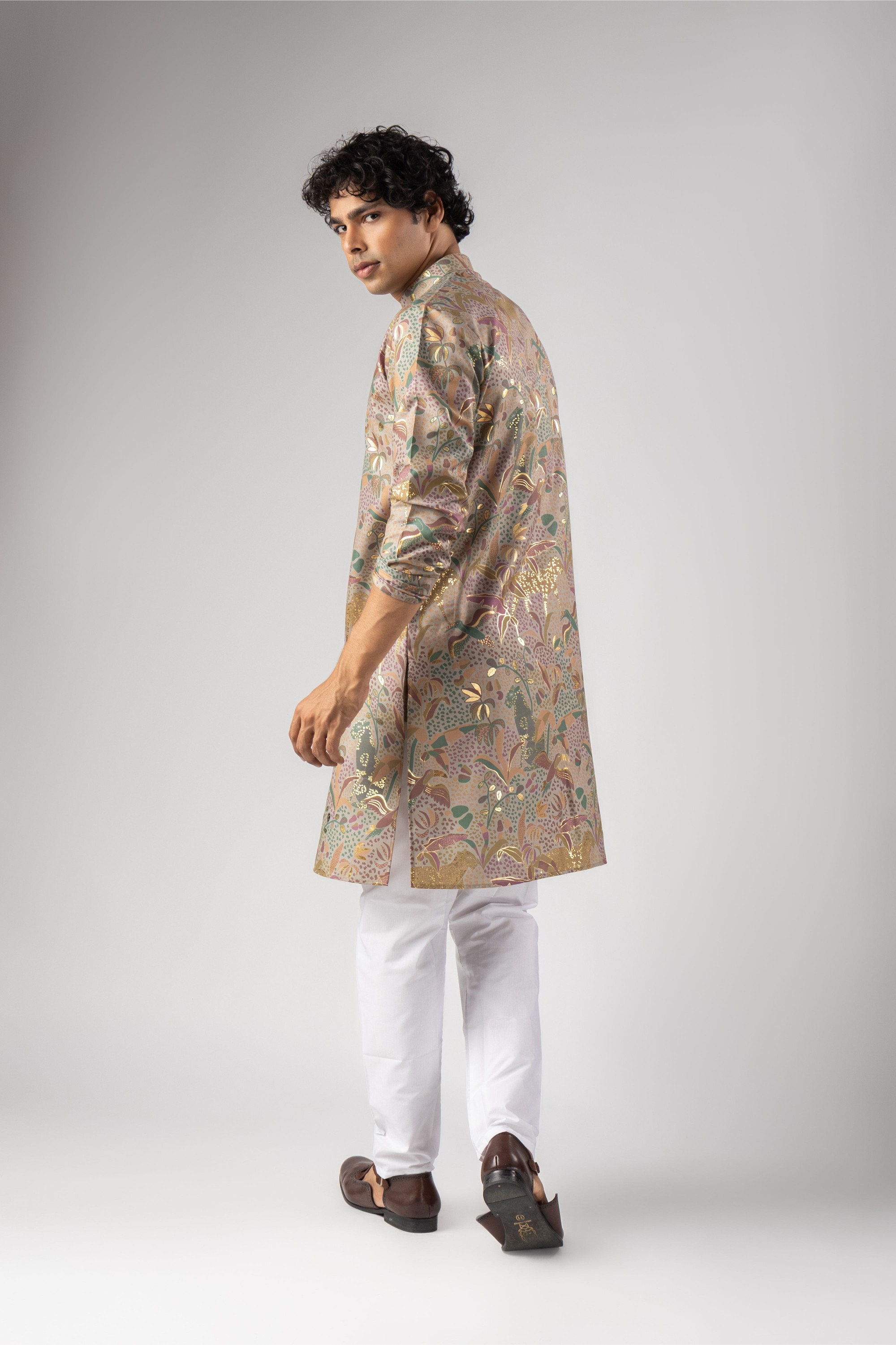 Purple Botanical Foil Print Magnet Kurta Pyjama — alternate view