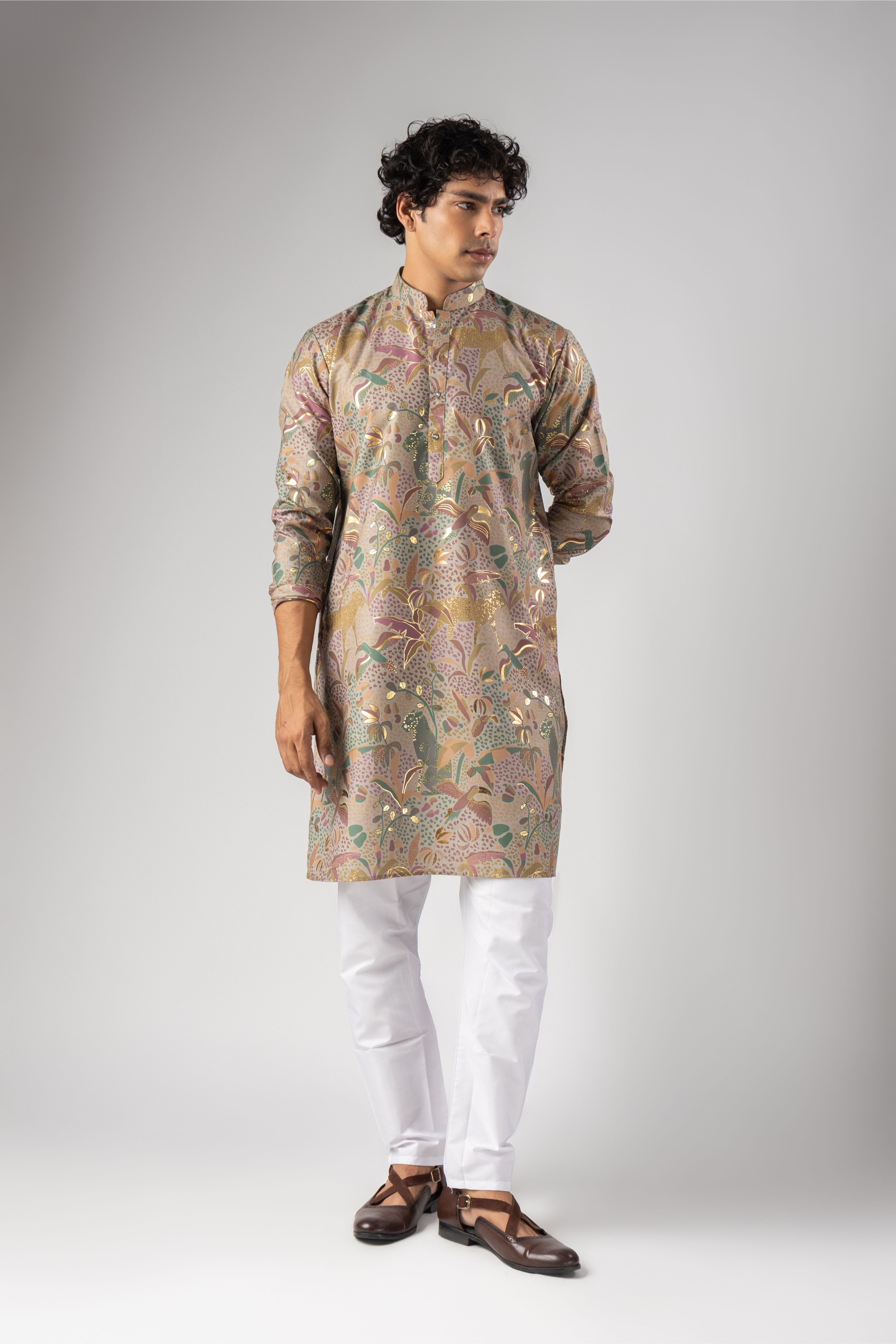 Purple Botanical Foil Print Magnet Kurta Pyjama