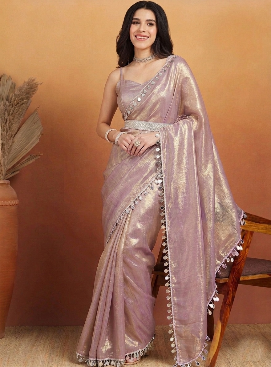 Purple Botanical Lace Ready To Wear Saree