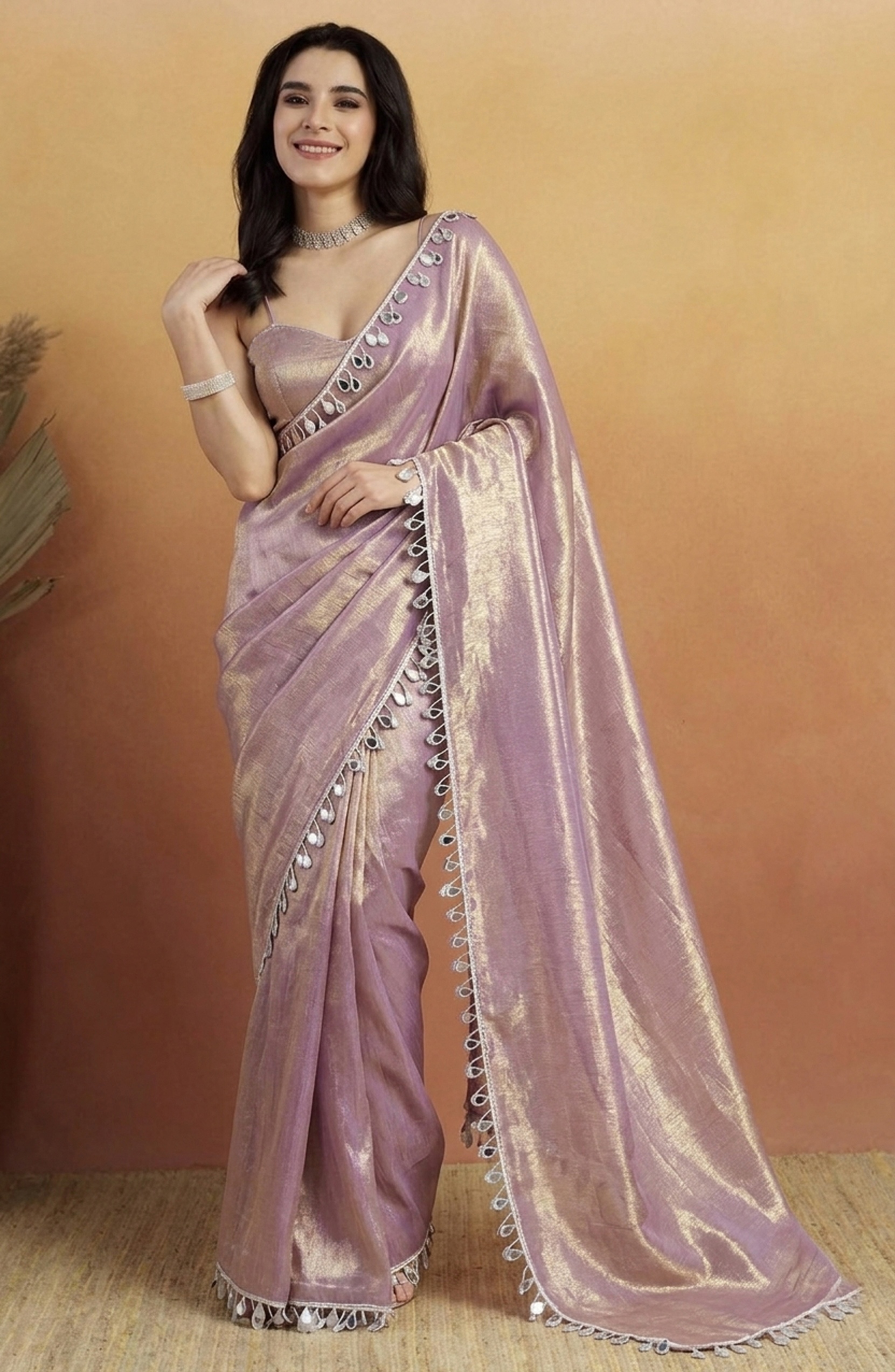 Purple Botanical Lace Ready To Wear Saree