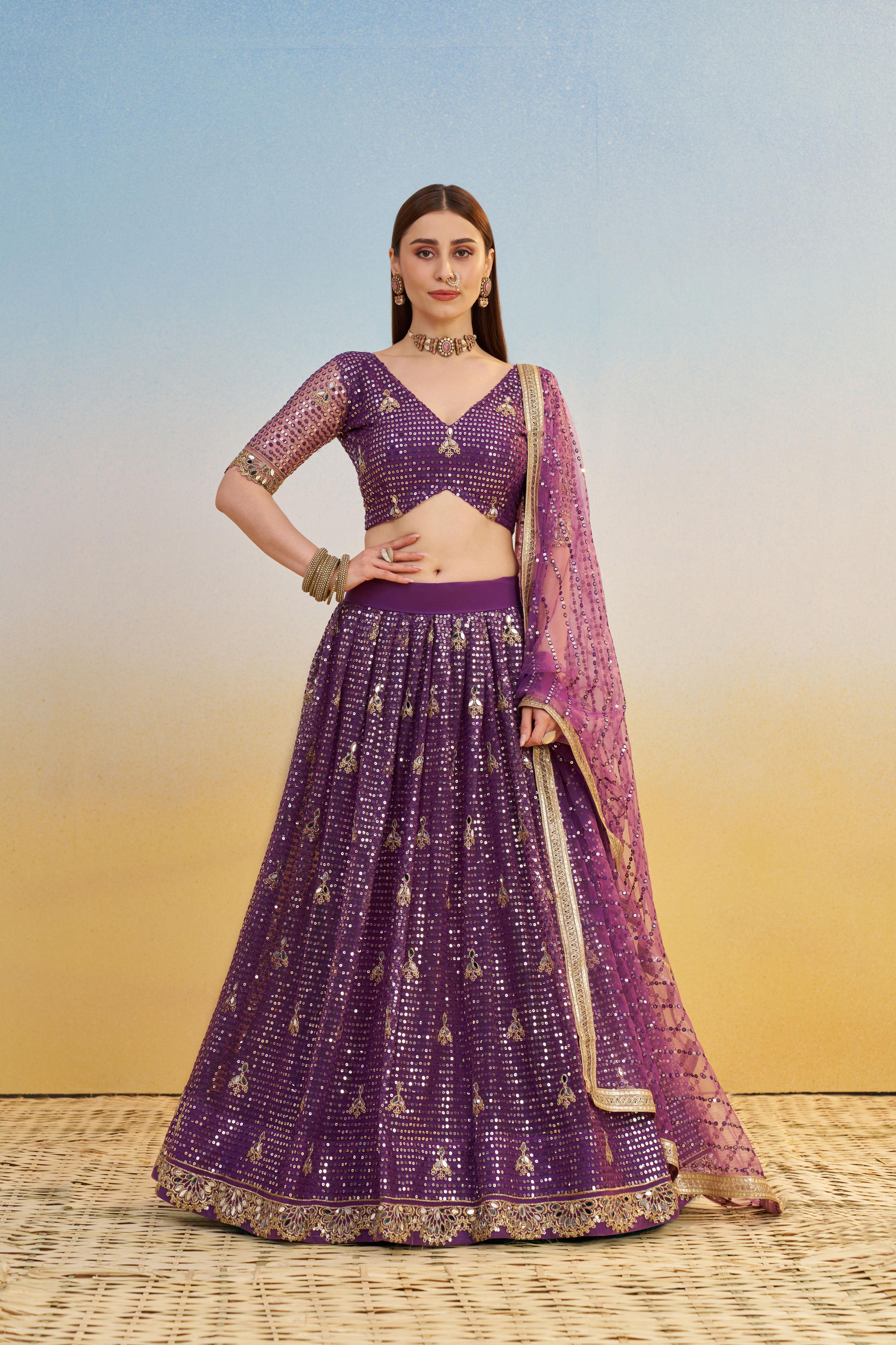 Purple Butterfly Net Lehenga