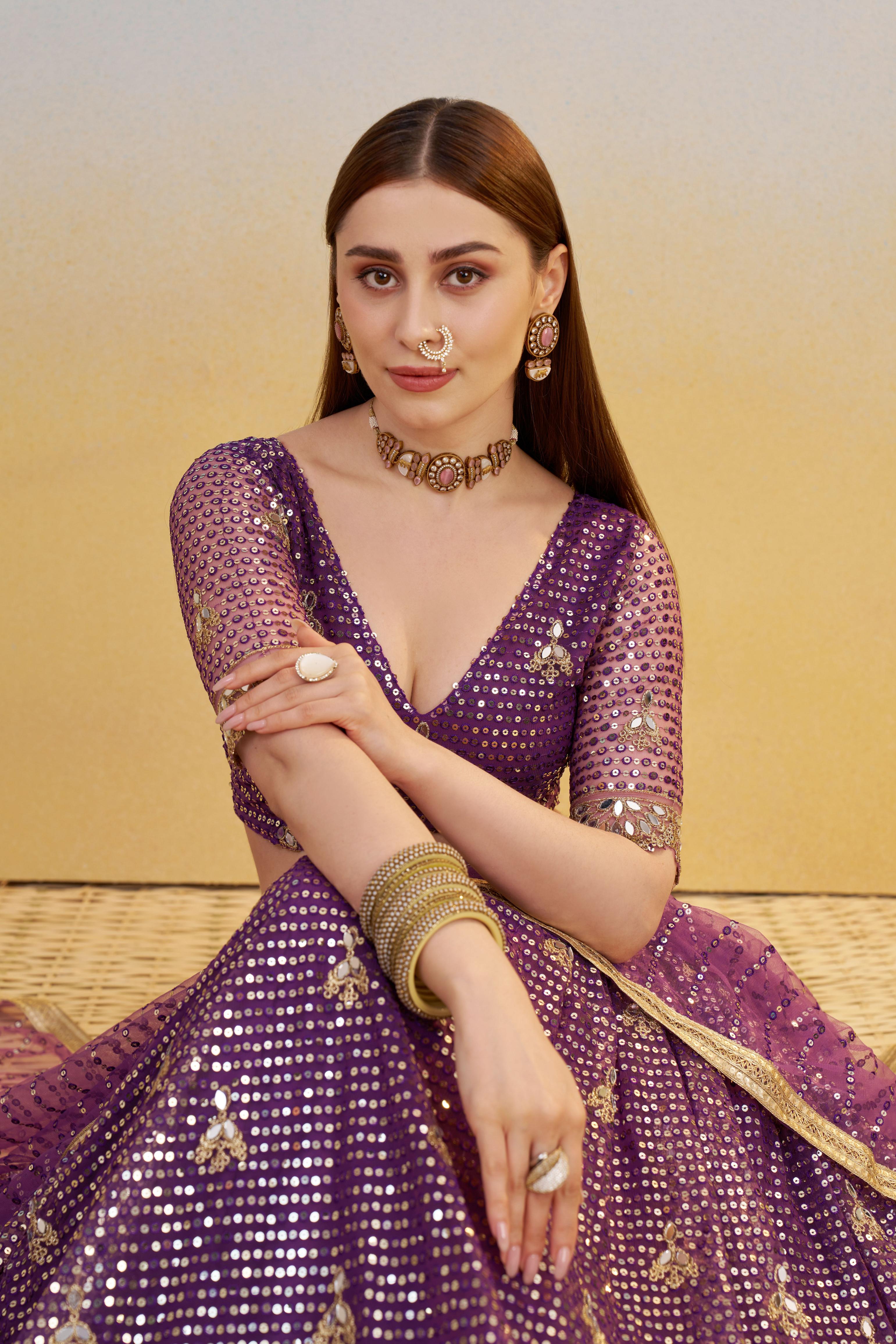 Purple Butterfly Net Lehenga