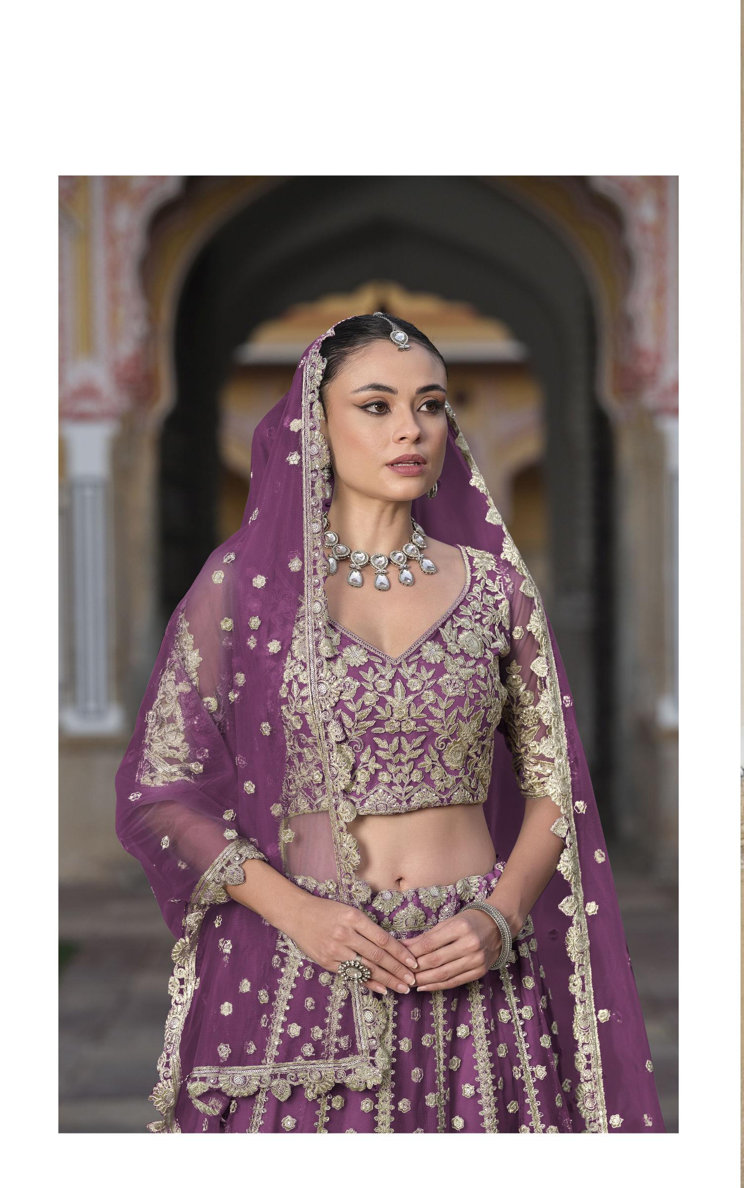 Purple Butterfly Net Wedding Lehenga — alternate view