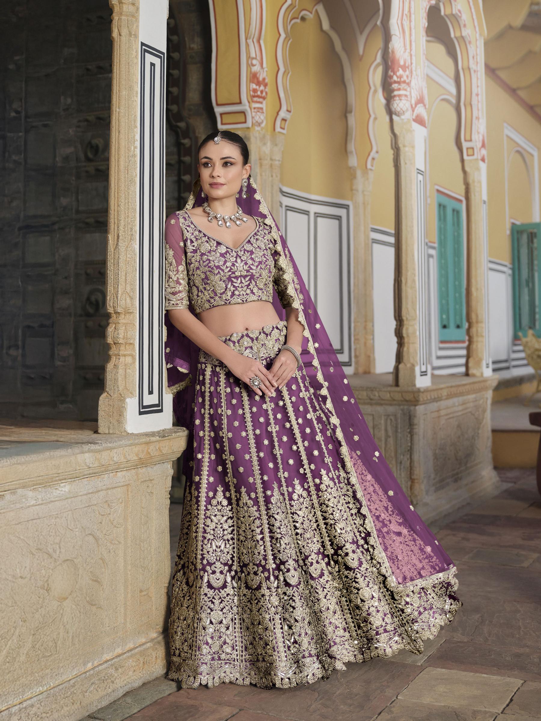 Purple Butterfly Net Wedding Lehenga