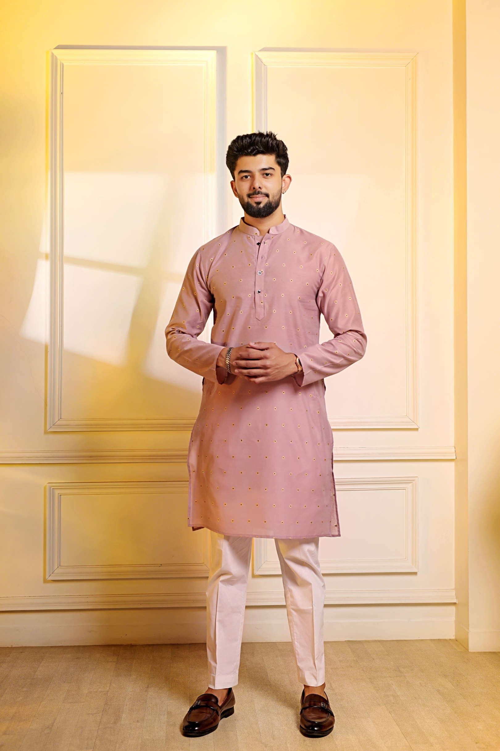 Purple Butti Woven Cotton Kurta Pyjama