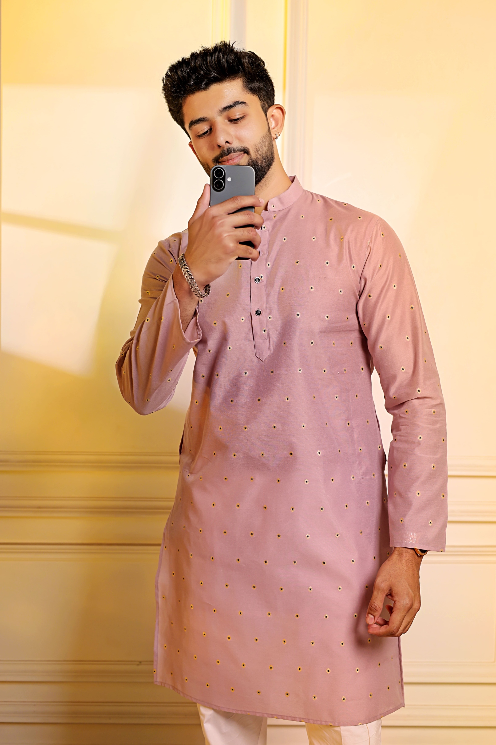 Purple Butti Woven Cotton Kurta Pyjama