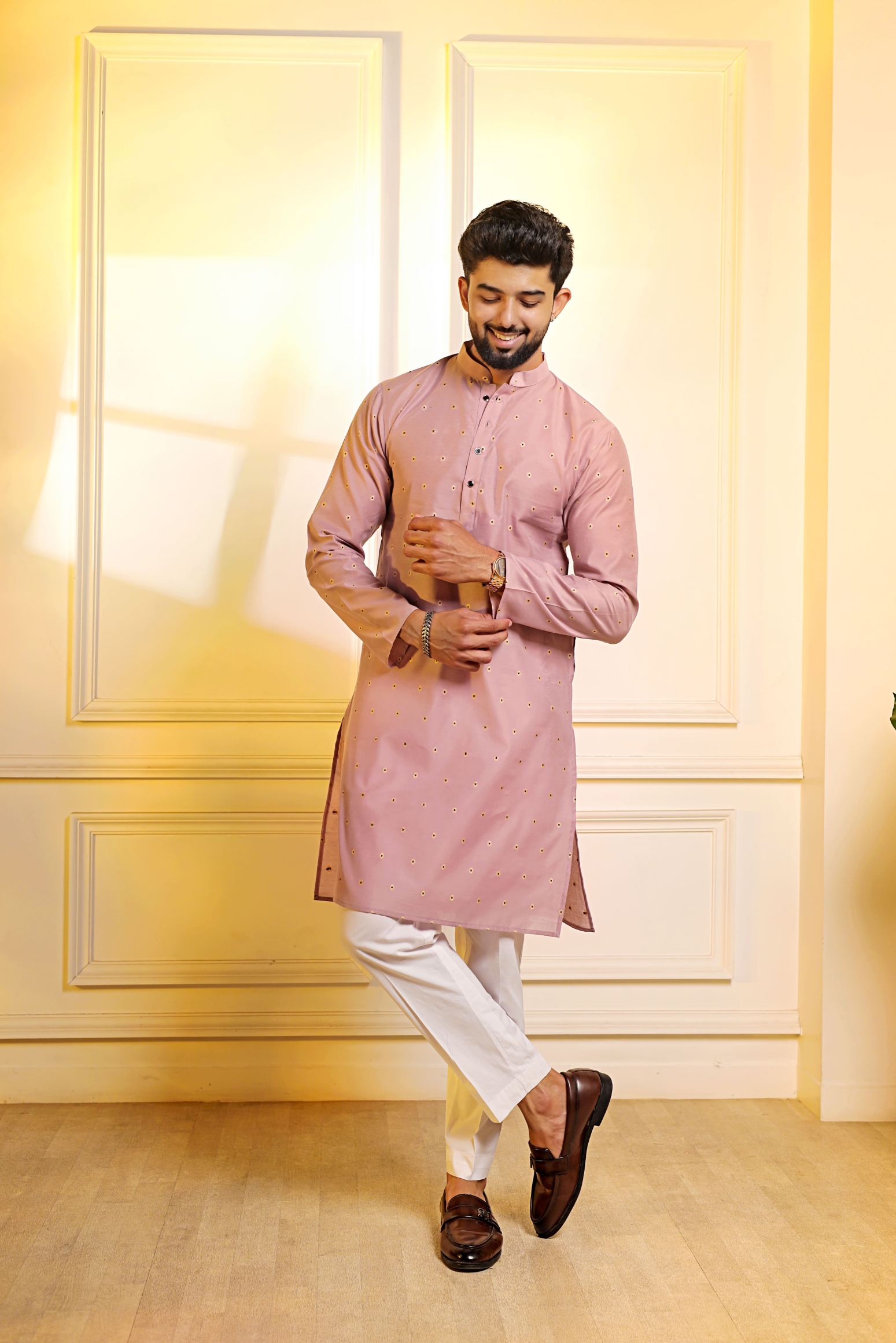 Purple Butti Woven Cotton Kurta Pyjama