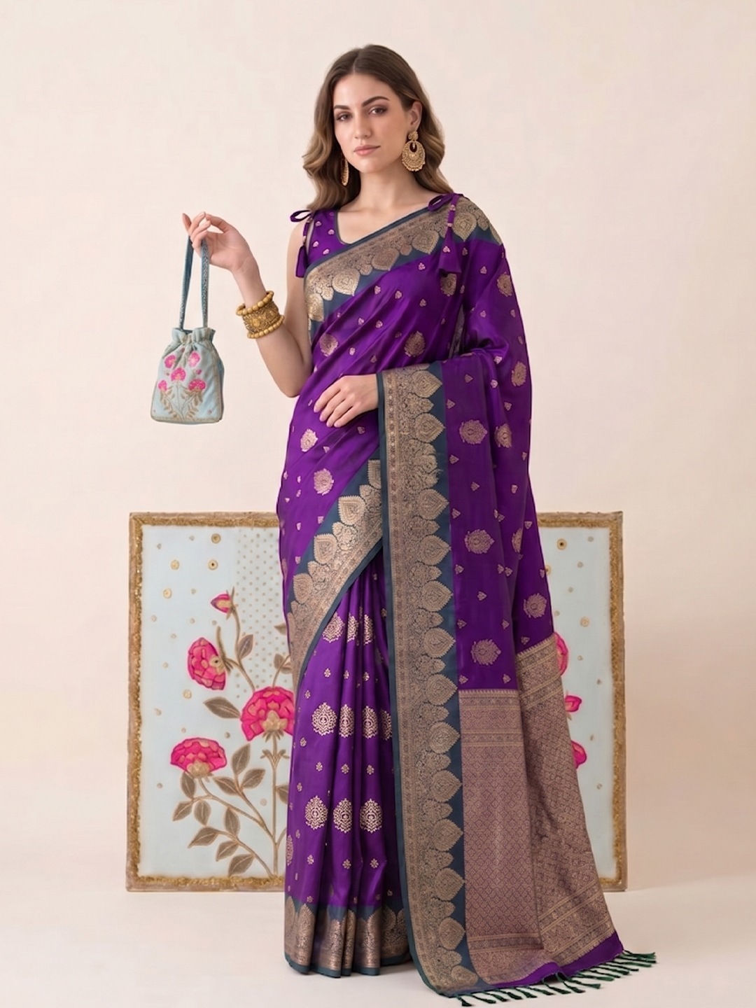 Purple Butti Woven Work Silk Saree