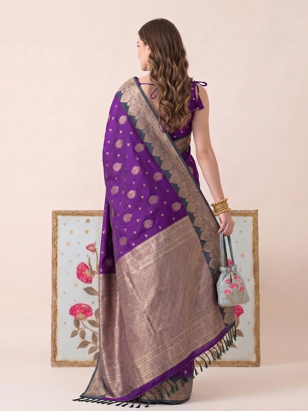 Purple Butti Woven Work Silk Saree — alternate view