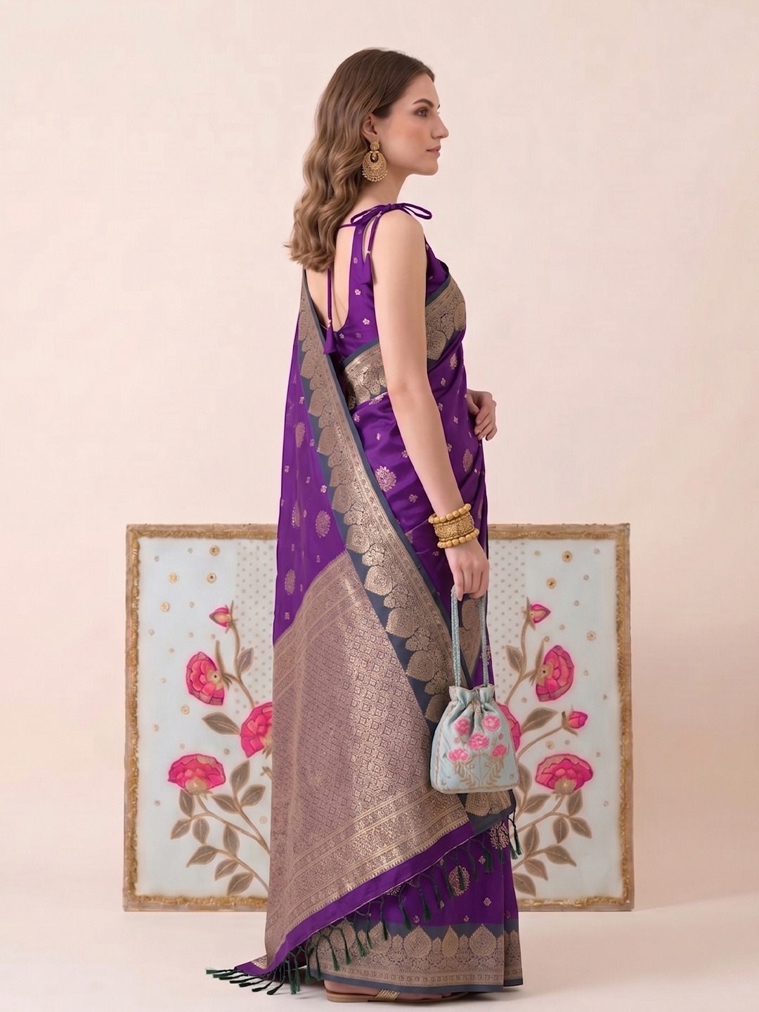Purple Butti Woven Work Silk Saree