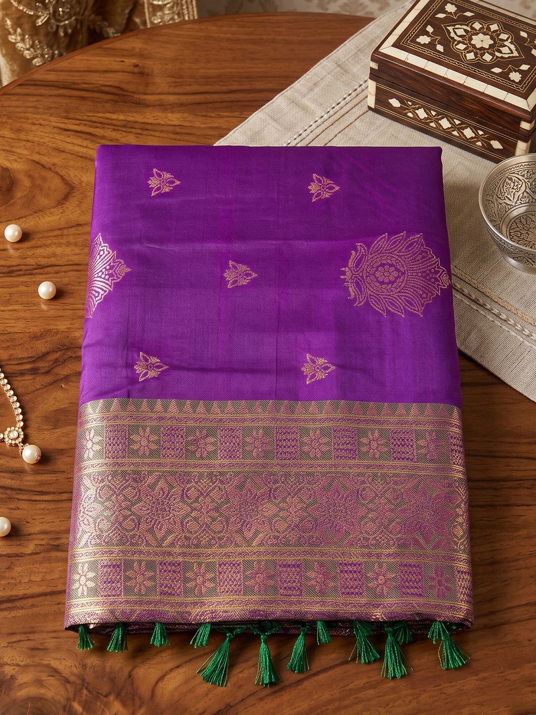 Purple Butti Woven Work Silk Saree