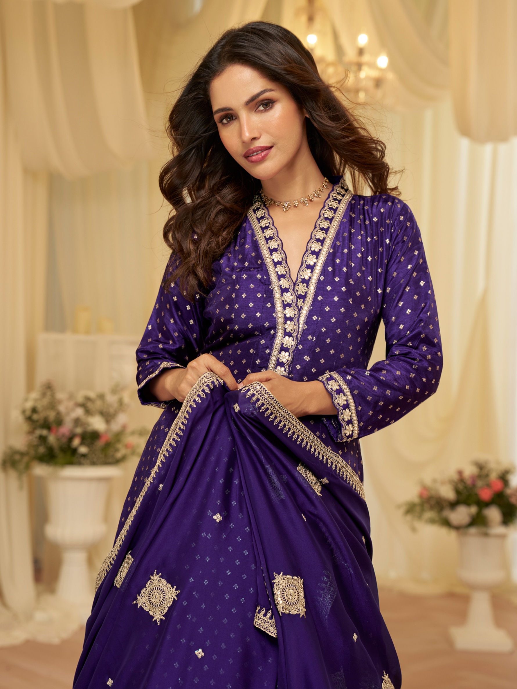 Purple Butti Zari Viscose Anarkali Gown