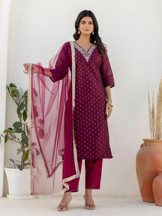Purple Chanderi Silk Readymade Suits