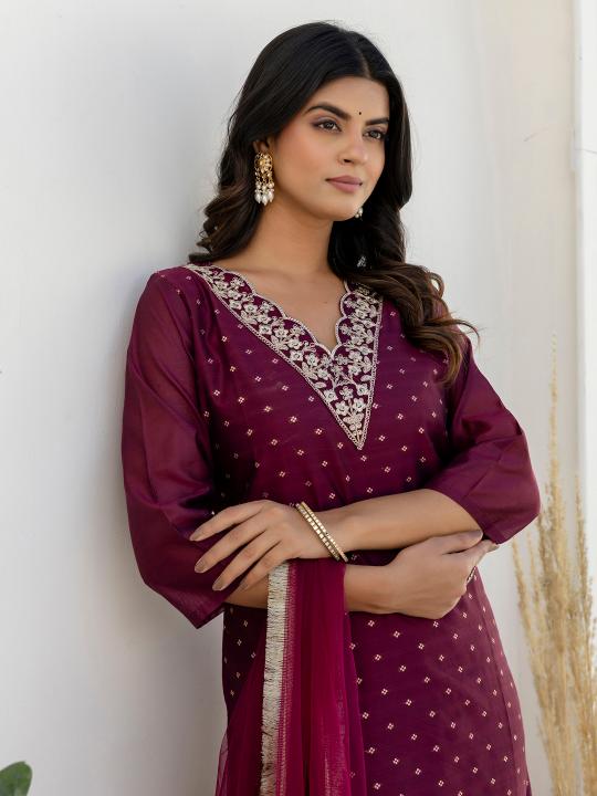 Purple Chanderi Silk Readymade Suits