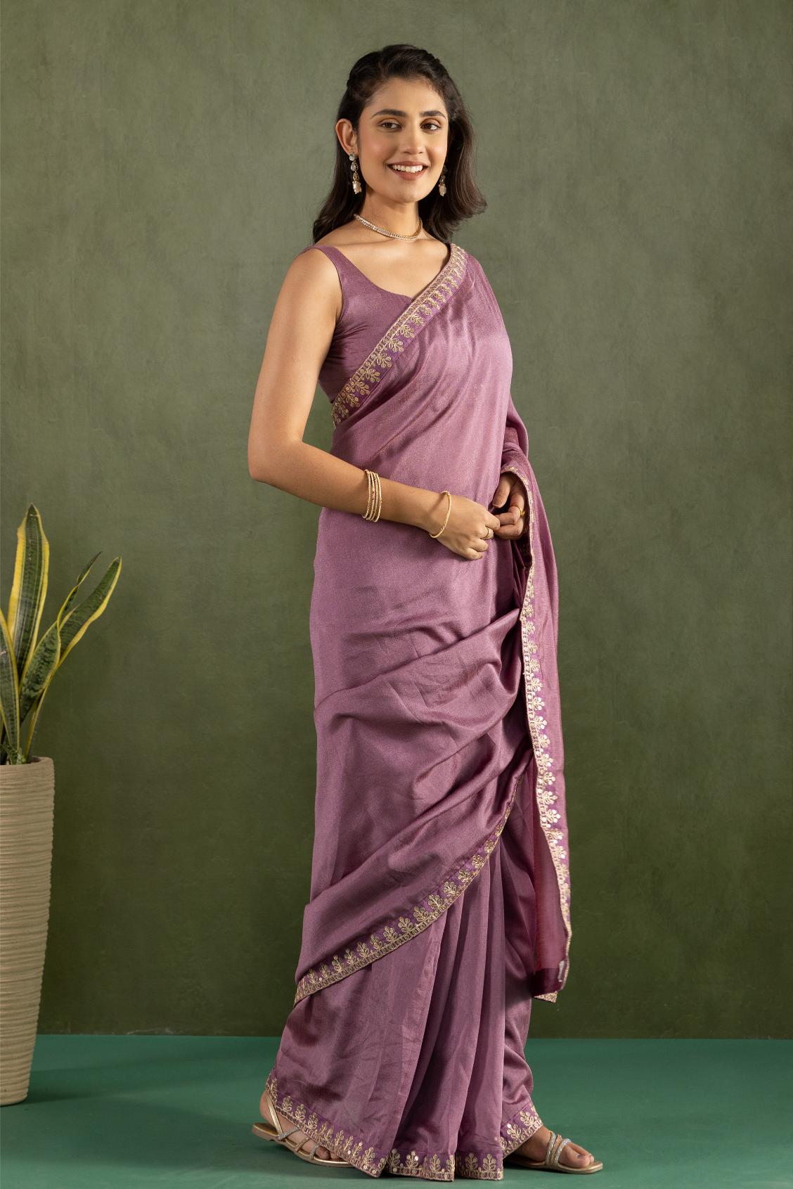 Purple Chiffon Ready To Wear Saree