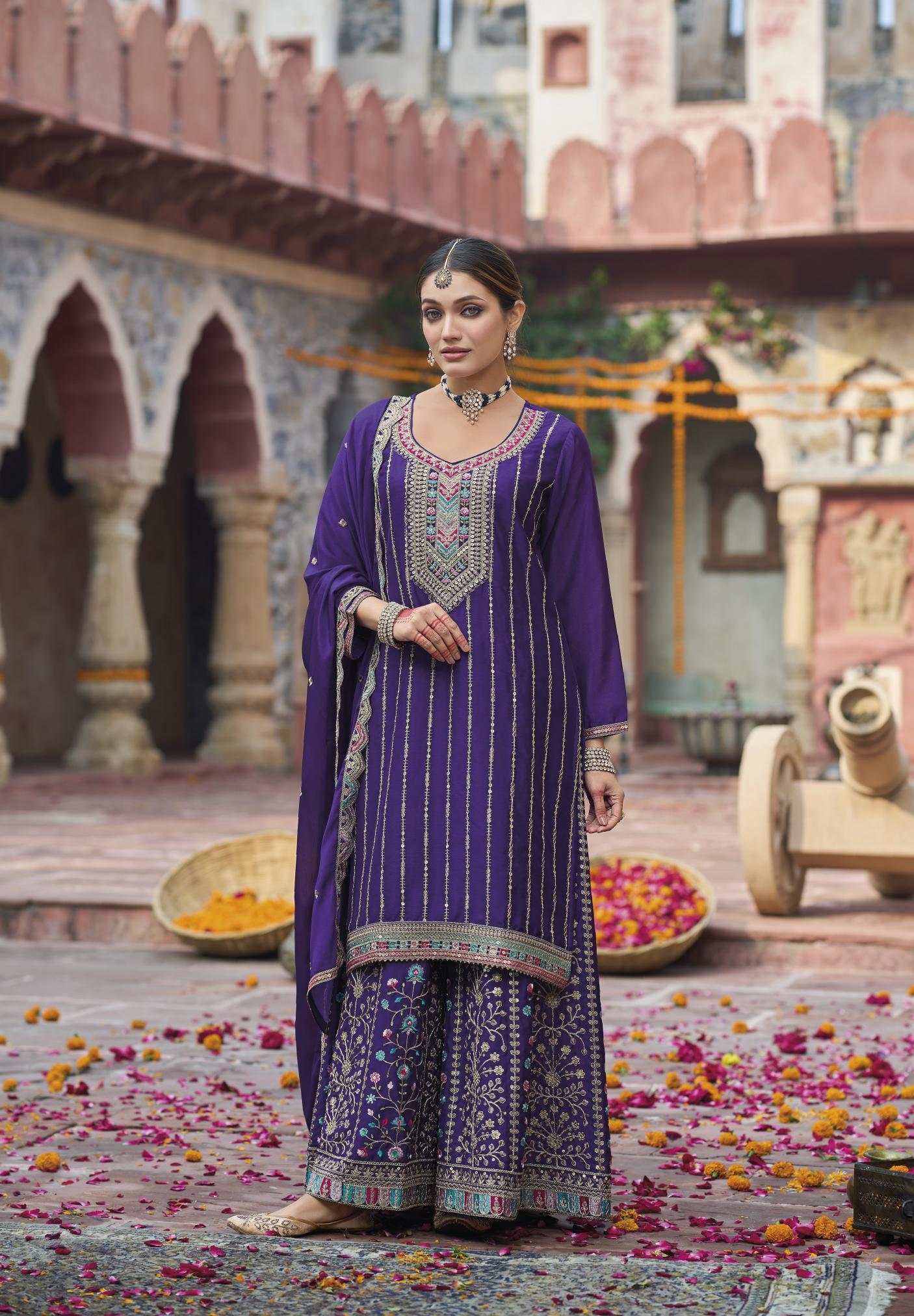 Purple Chinnon Palazzo Suit
