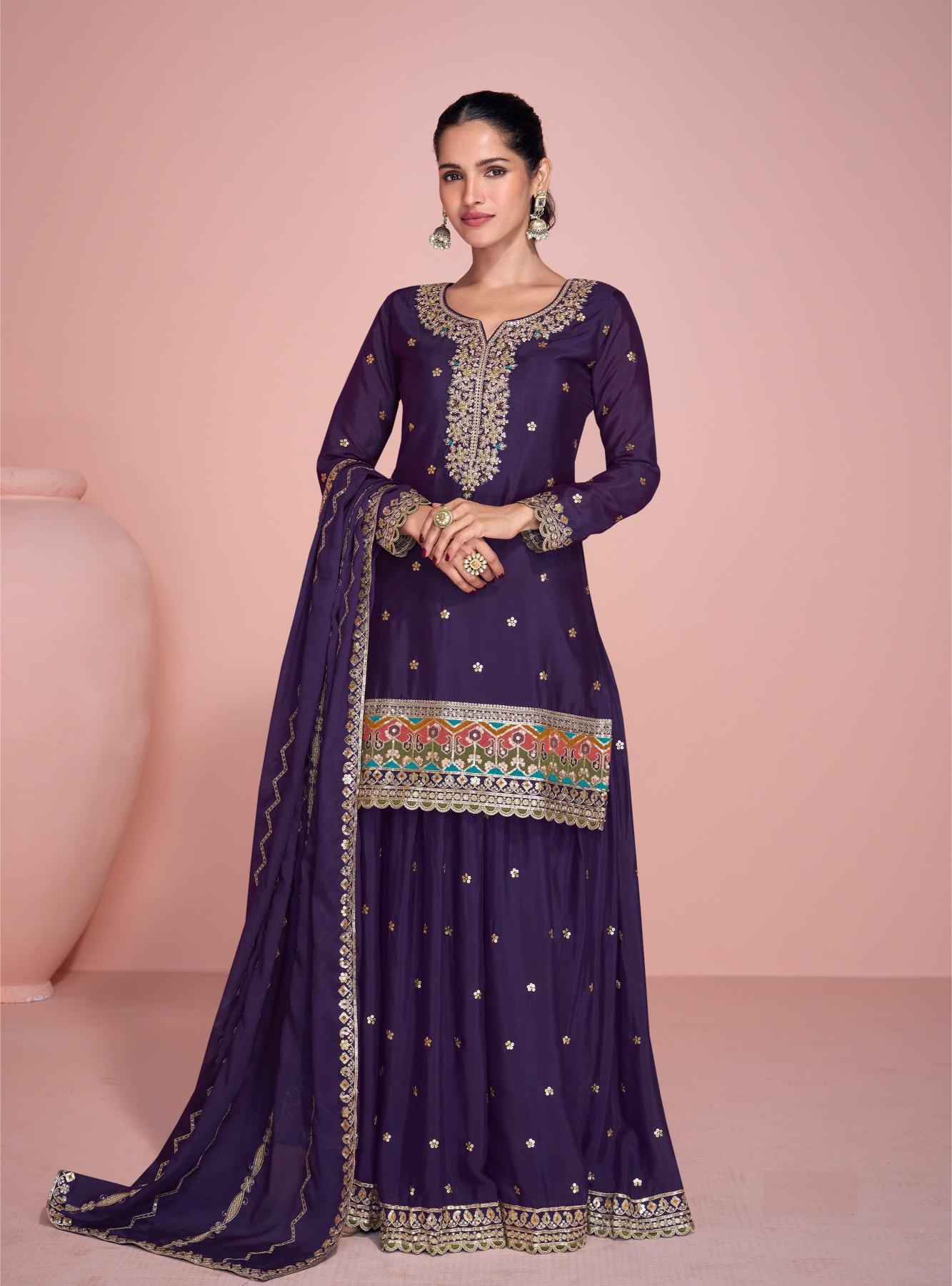 Purple Chinnon Sharara Suits