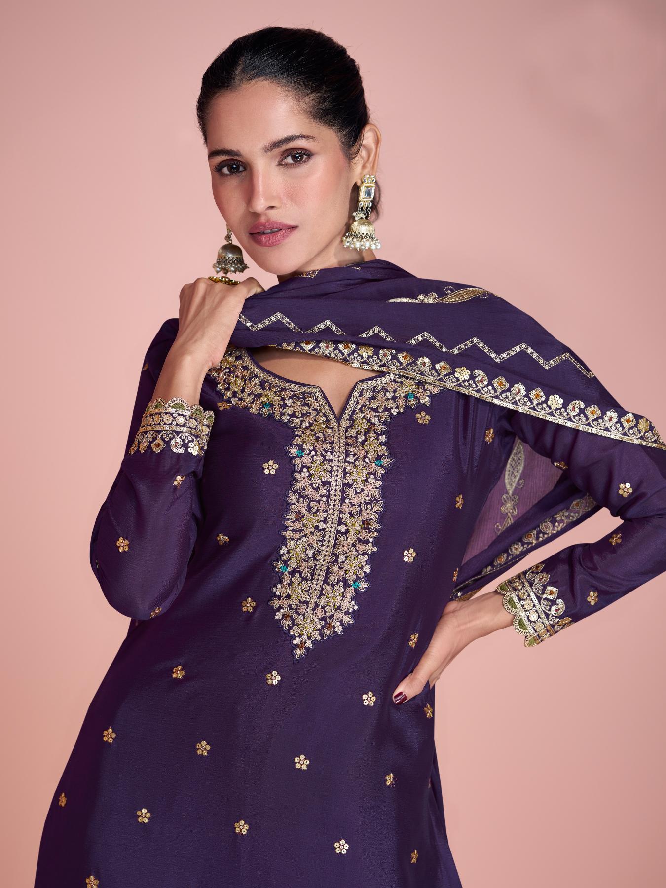 Purple Chinnon Sharara Suits — alternate view