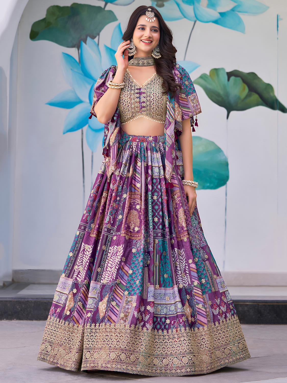 Purple Chinnon Silk Lehenga Choli