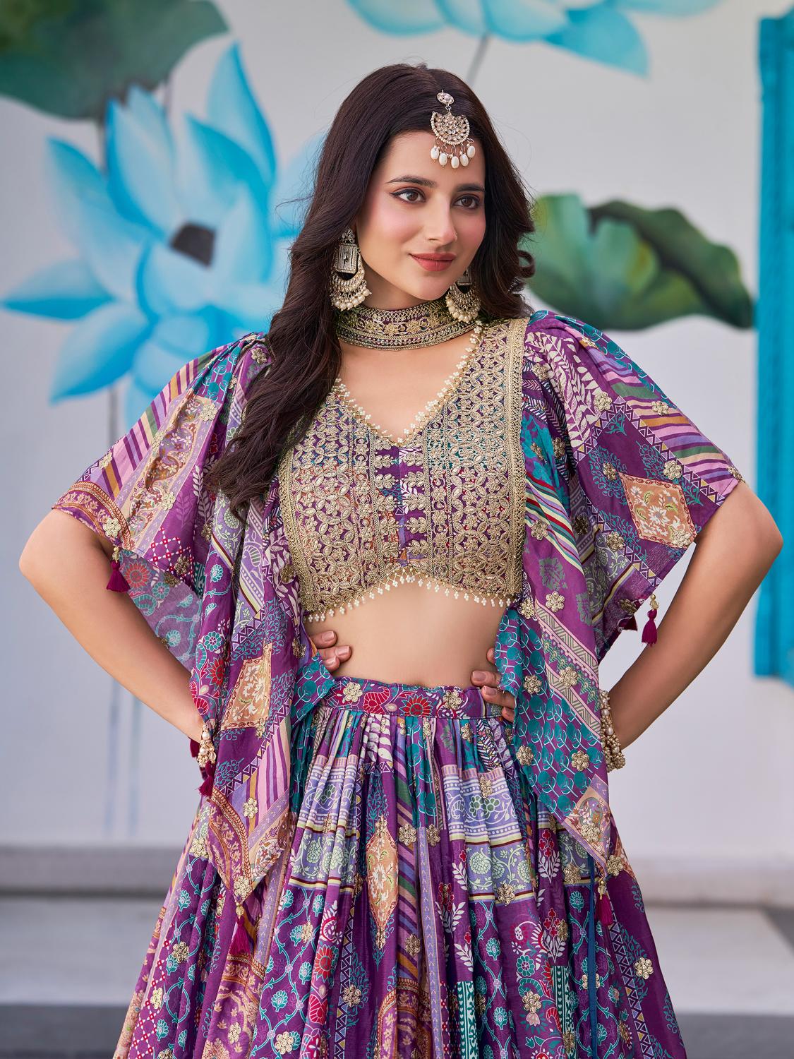 Purple Chinnon Silk Lehenga Choli