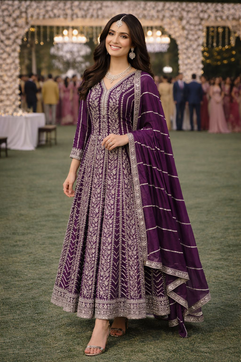 Purple Chinon Embroidered Anarkali Gown