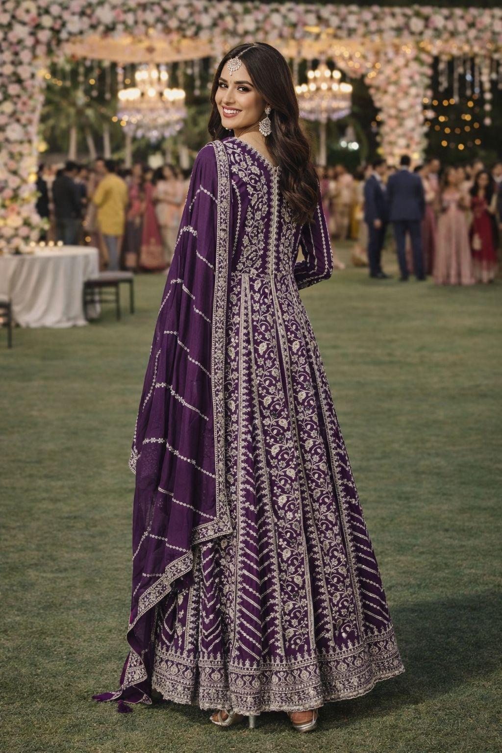 Purple Chinon Embroidered Anarkali Gown — alternate view