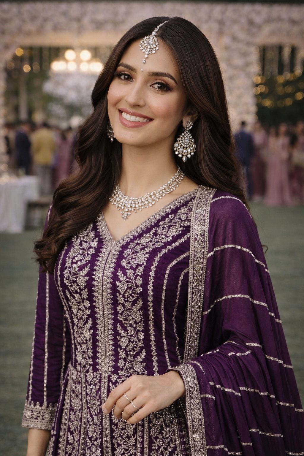 Purple Chinon Embroidered Anarkali Gown