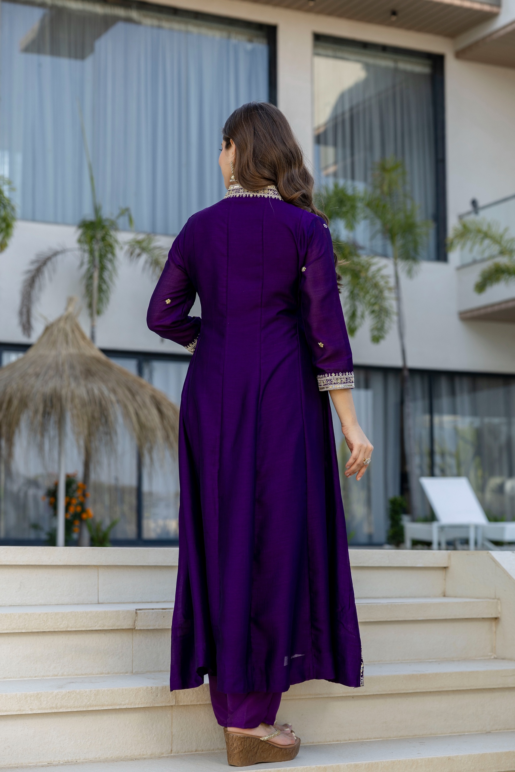 Purple Chinon Floral Printed Straight Kurta Set — alternate view