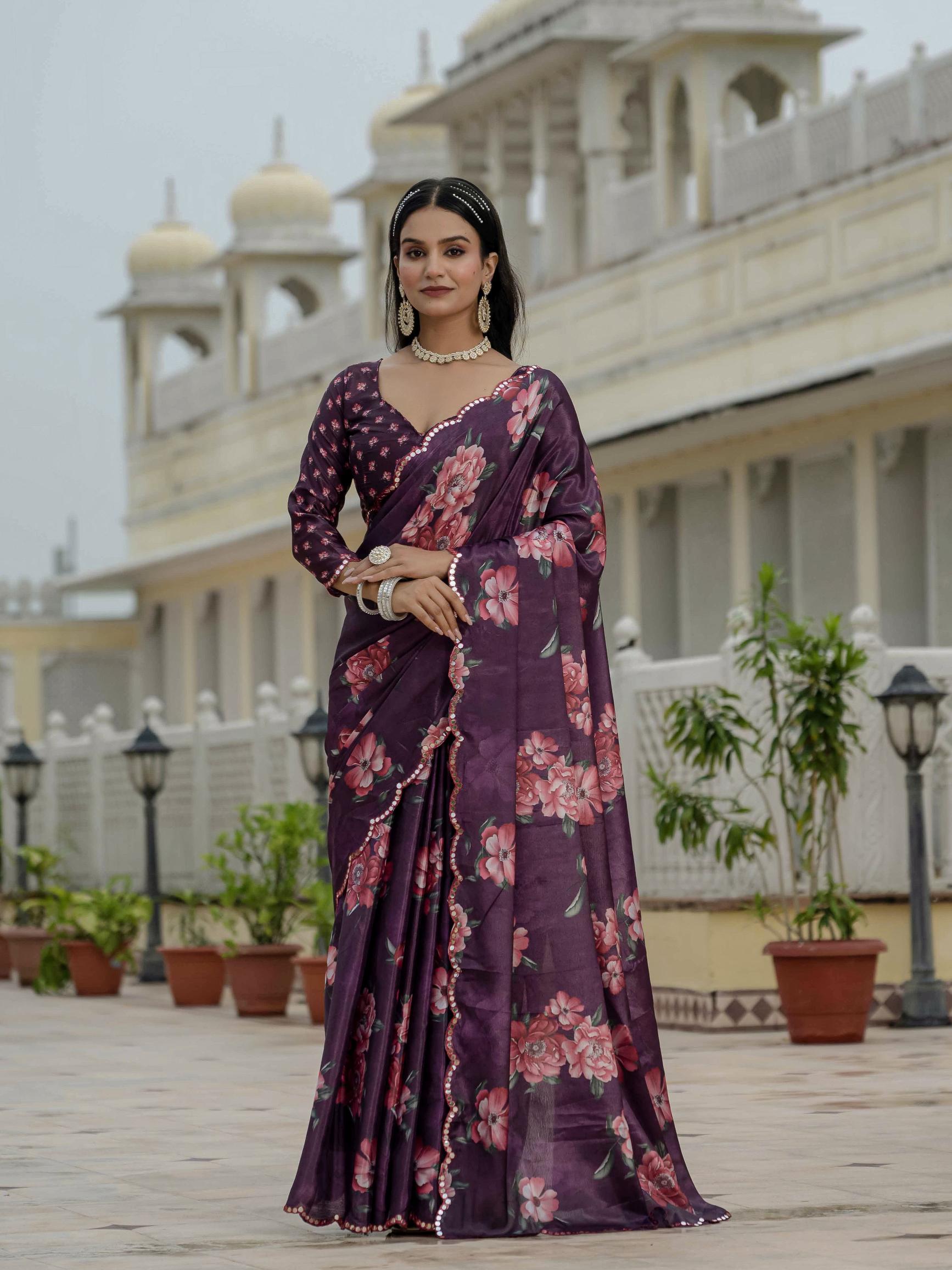 Purple Chinon Ready To Wear Saree