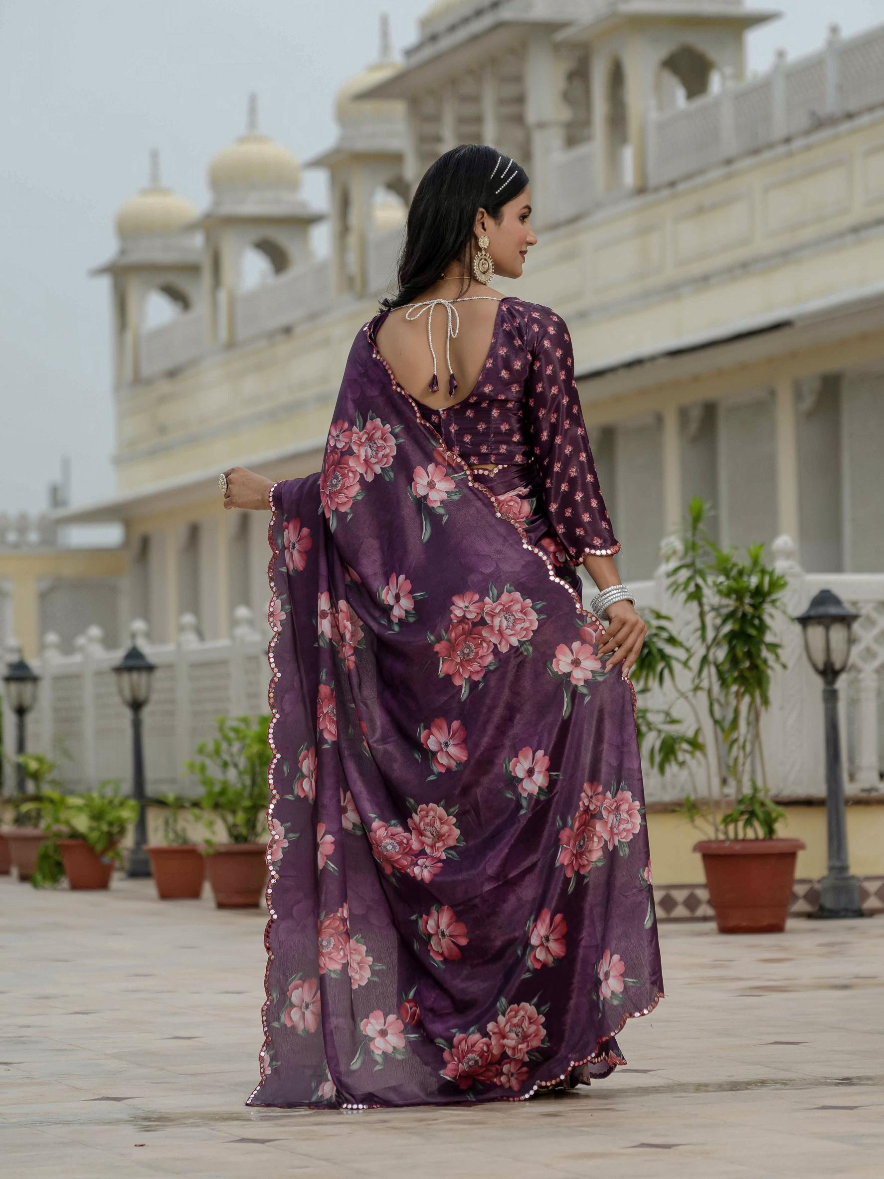 Purple Chinon Ready To Wear Saree — alternate view