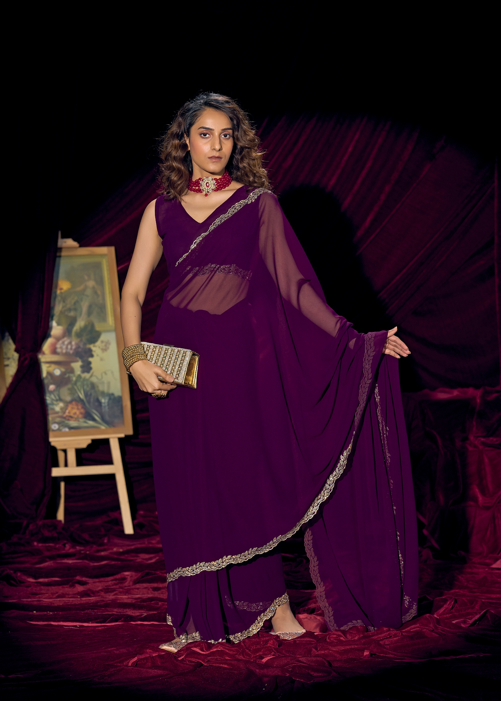 Purple Contemporary Zari Border Georgette Saree