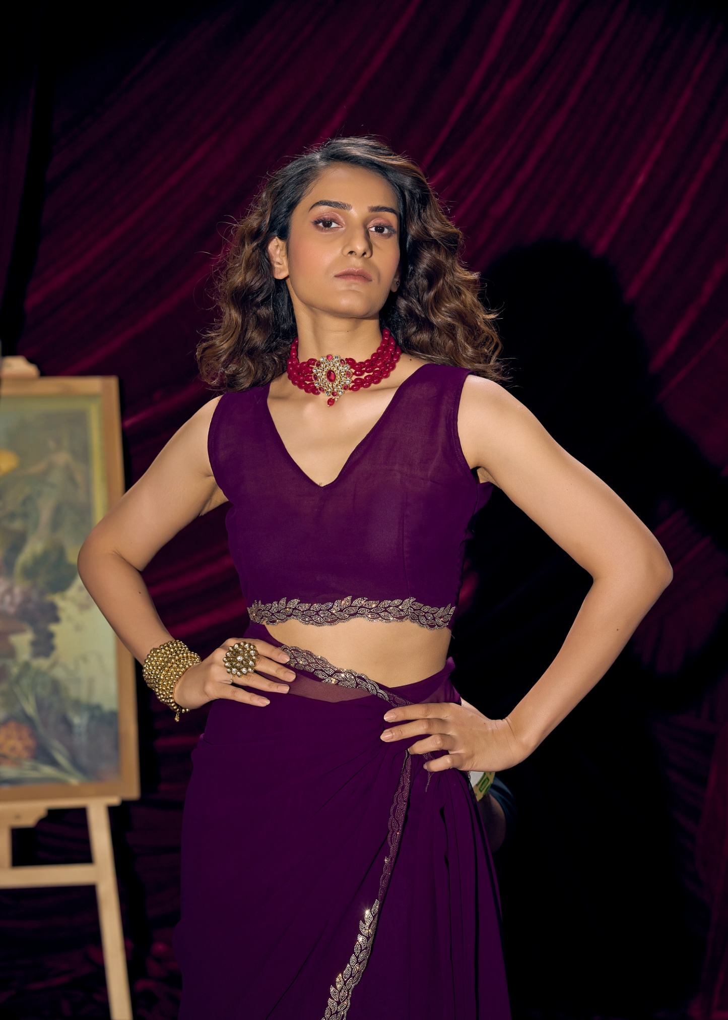 Purple Contemporary Zari Border Georgette Saree